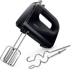 Philips HR3704/11 Hand Mixer – 280W, 5 Speeds + Turbo, Stainless Steel Beaters & Dough Hooks – Black